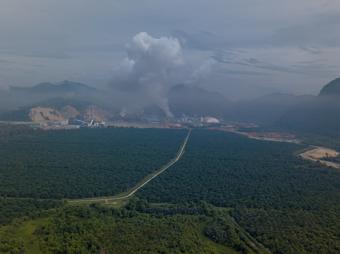 Aerial photograph of the nickel processing facilities in North Morowali, Indonesia.