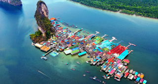 Floating village in Southeast Asia