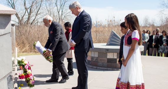 Modi and Harper at Air India Bombing memorial in 2015.